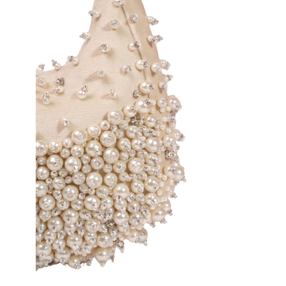House Of Kosha Aliya Ivory Suede Embellished Clutch