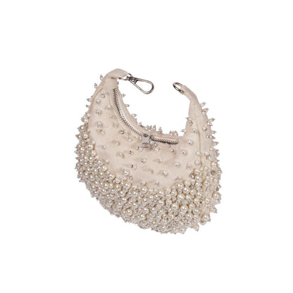 House Of Kosha Aliya Ivory Suede Embellished Clutch