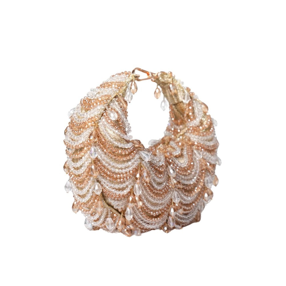 House Of Kosha Liona Gold Georgette Embellished Clutch