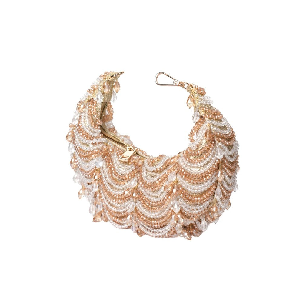 House Of Kosha Liona Gold Georgette Embellished Clutch