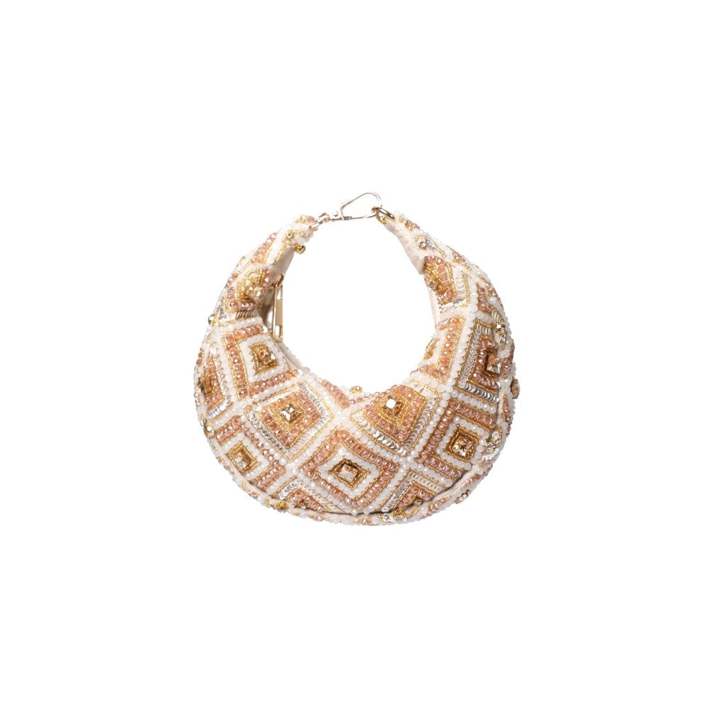 House Of Kosha Serin Gold Pastel Suede Embellished Clutch
