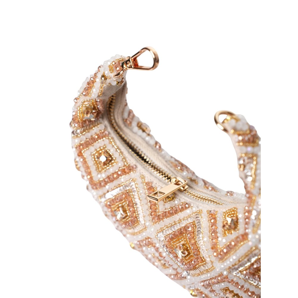 House Of Kosha Serin Gold Pastel Suede Embellished Clutch