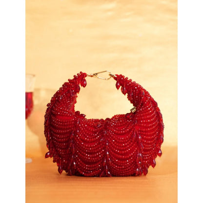 House Of Kosha Liona Red Suede Embellished Clutch