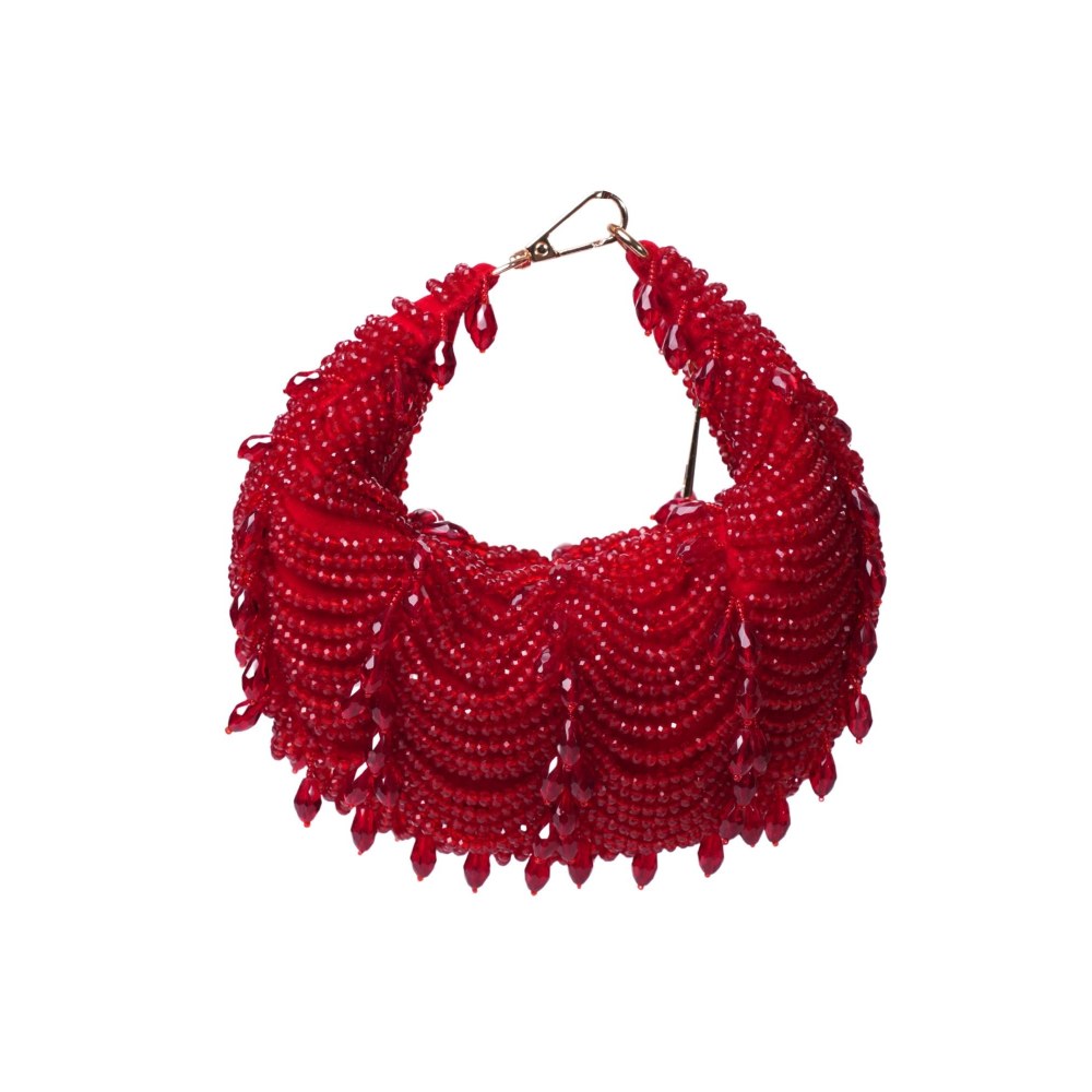 House Of Kosha Liona Red Suede Embellished Clutch