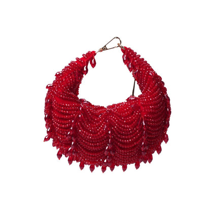 House Of Kosha Liona Red Suede Embellished Clutch