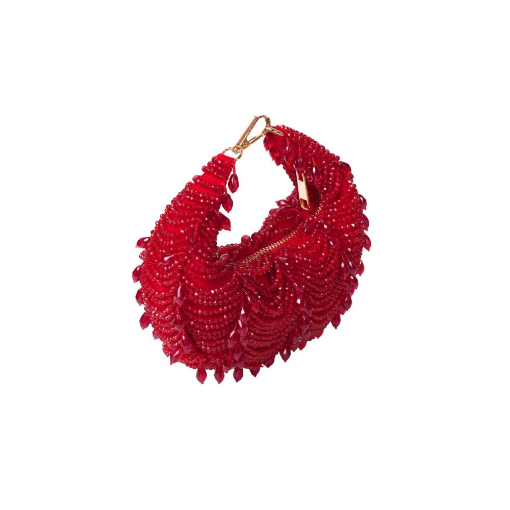 House Of Kosha Liona Red Suede Embellished Clutch