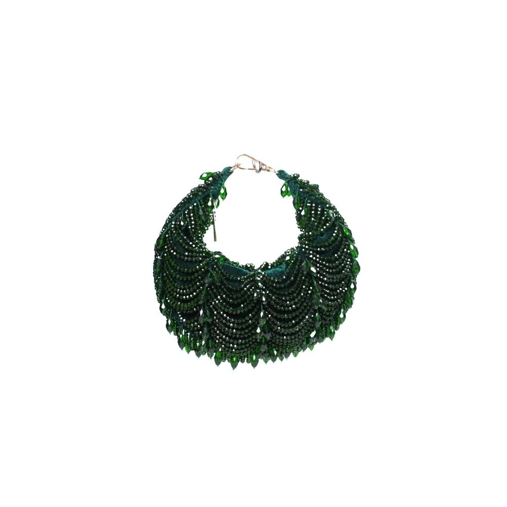 House Of Kosha Liona Green Suede Embellished Clutch