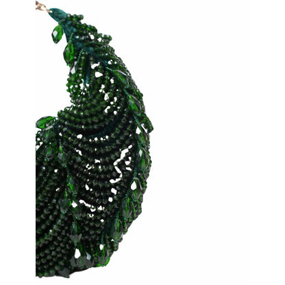 House Of Kosha Liona Green Suede Embellished Clutch