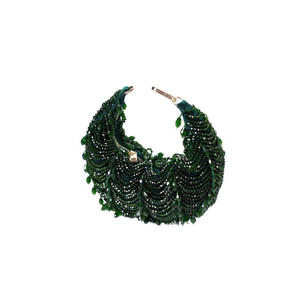 House Of Kosha Liona Green Suede Embellished Clutch