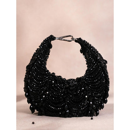 House Of Kosha Liona Black Suede Embellished Clutch