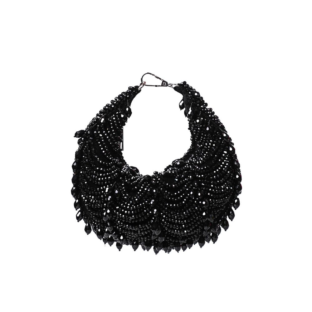 House Of Kosha Liona Black Suede Embellished Clutch