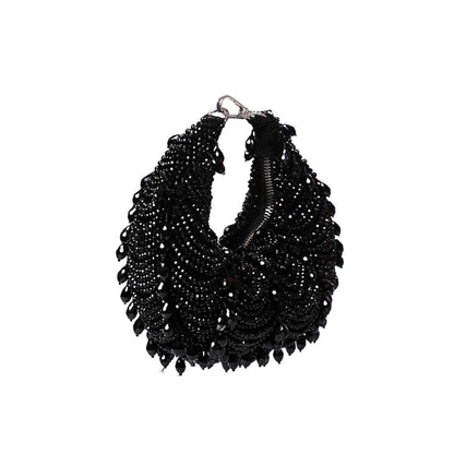 House Of Kosha Liona Black Suede Embellished Clutch