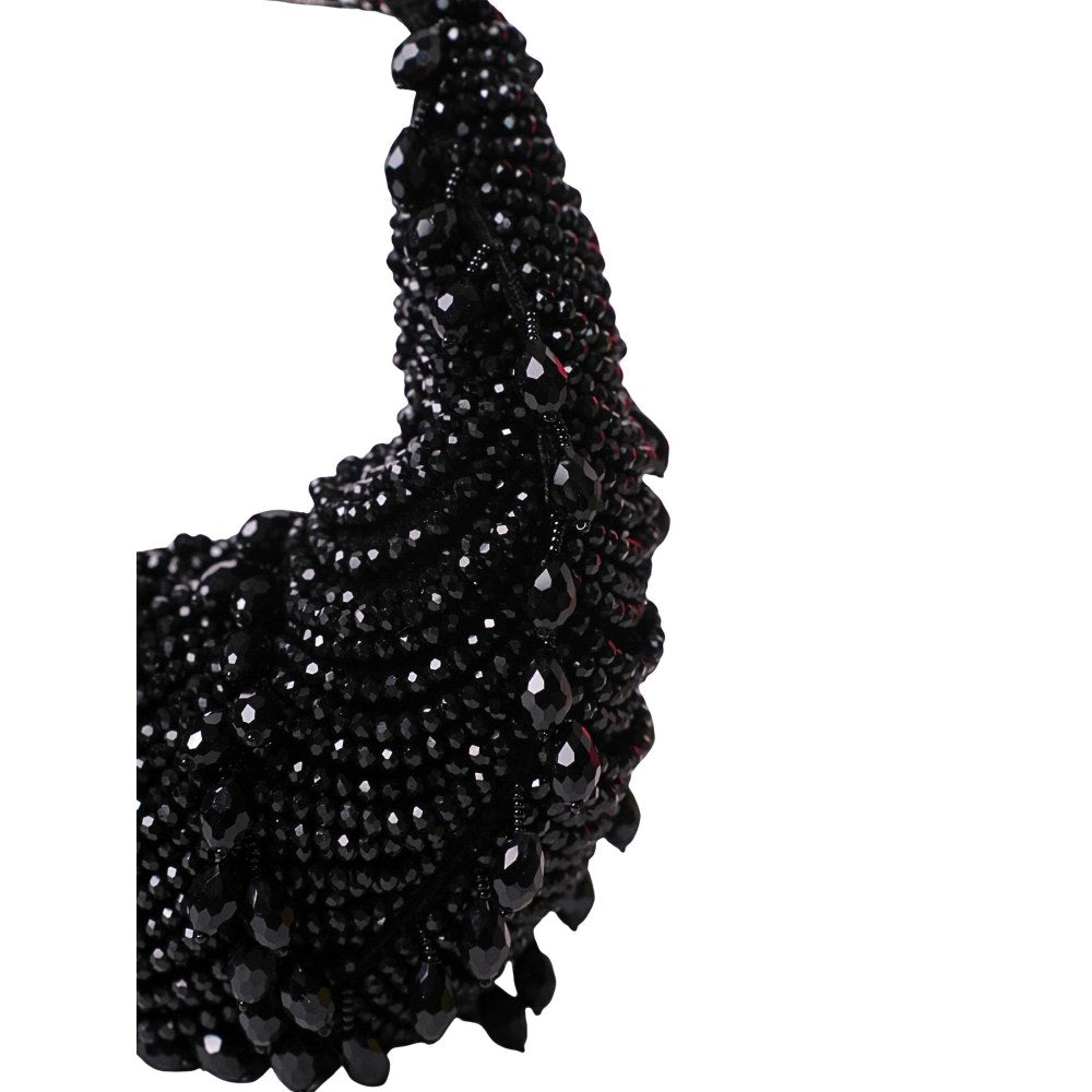 House Of Kosha Liona Black Suede Embellished Clutch