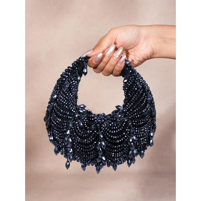 House Of Kosha Liona Navy Blue Suede Embellished Clutch