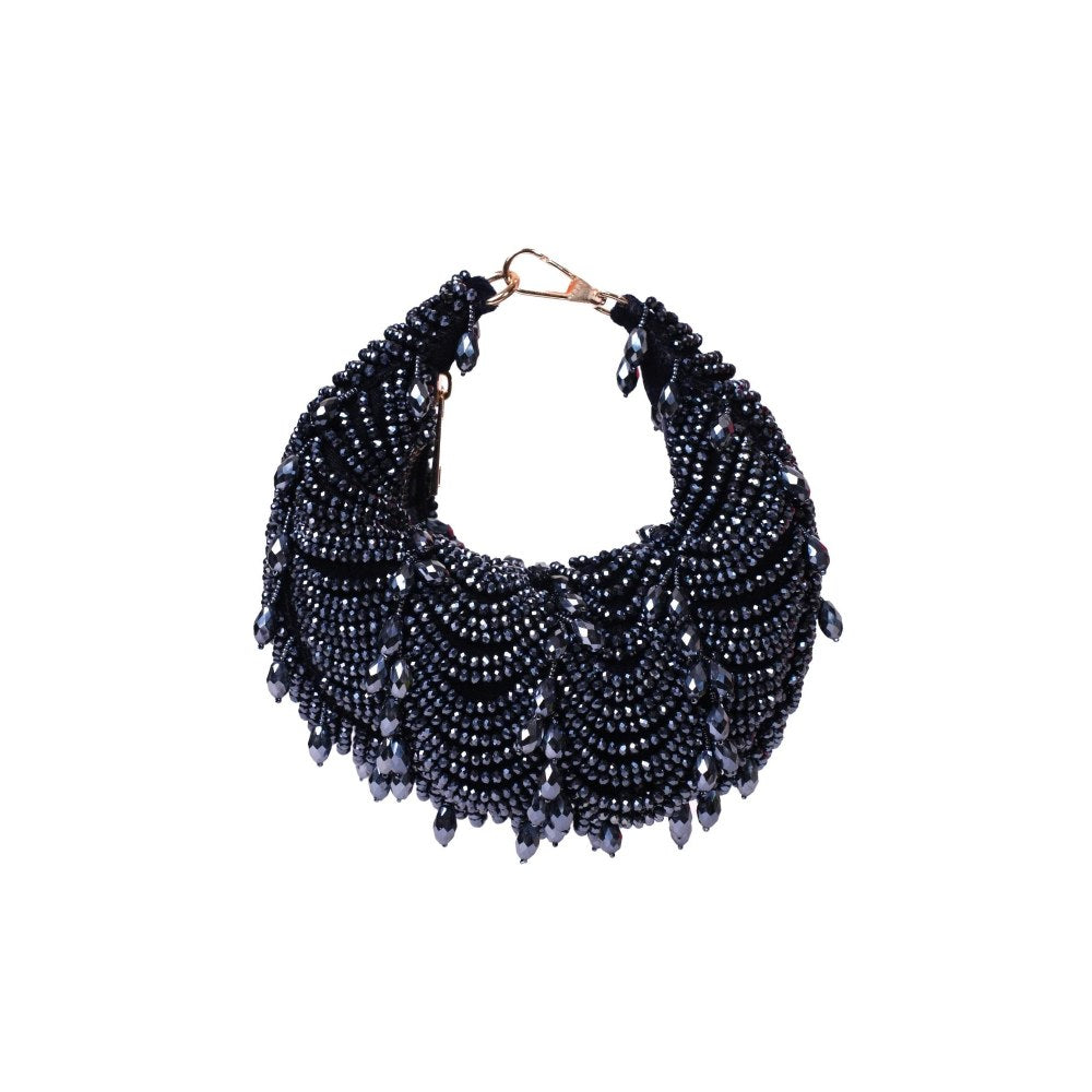 House Of Kosha Liona Navy Blue Suede Embellished Clutch