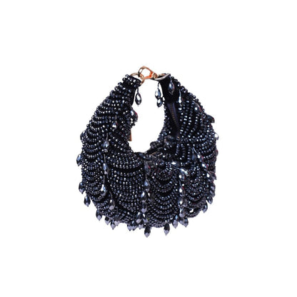 House Of Kosha Liona Navy Blue Suede Embellished Clutch