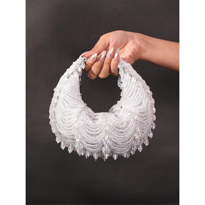 House Of Kosha Liona Silver Suede Embellished Clutch