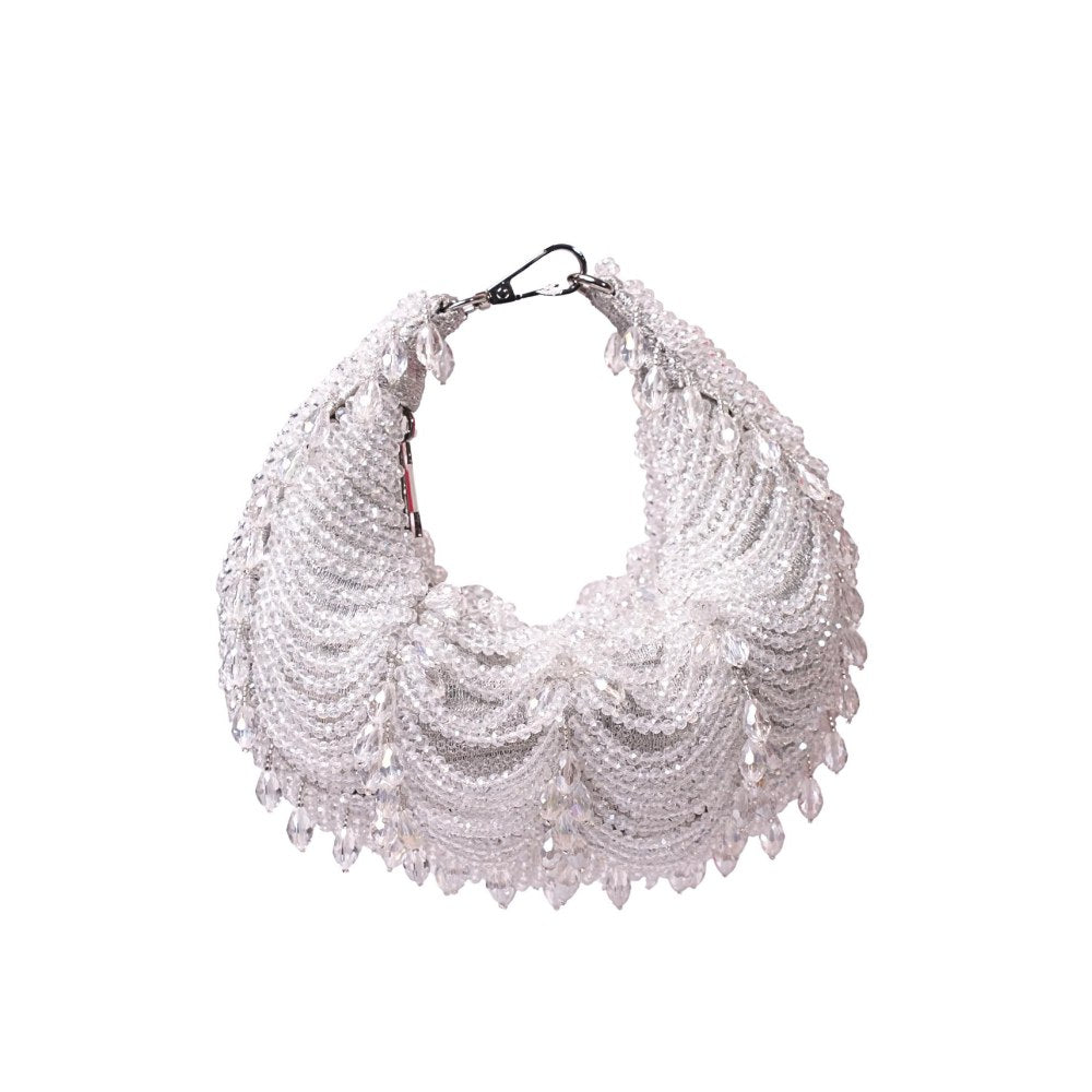 House Of Kosha Liona Silver Suede Embellished Clutch