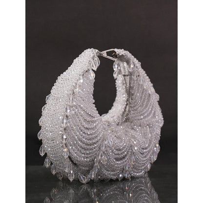 House Of Kosha Liona Silver Suede Embellished Clutch