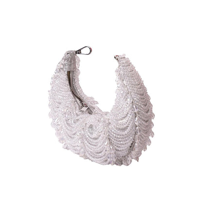House Of Kosha Liona Silver Suede Embellished Clutch