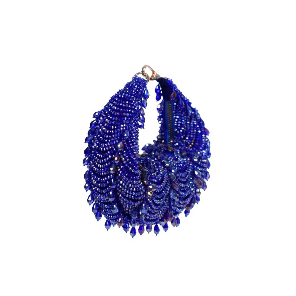 House Of Kosha Liona Royal Blue Suede Embellished Clutch