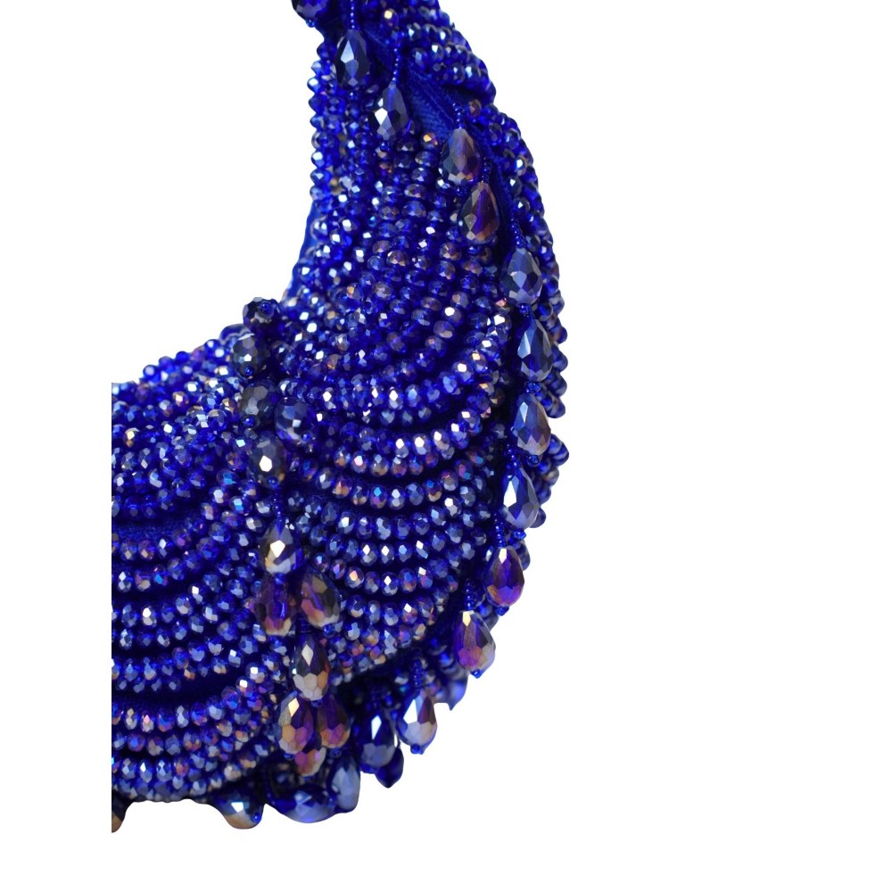 House Of Kosha Liona Royal Blue Suede Embellished Clutch