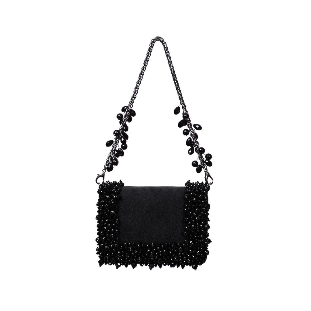 House Of Kosha Elana Black Suede Crystal Embellished Clutch with Detachable Sling Chain