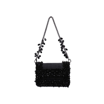 House Of Kosha Elana Black Suede Crystal Embellished Clutch with Detachable Sling Chain