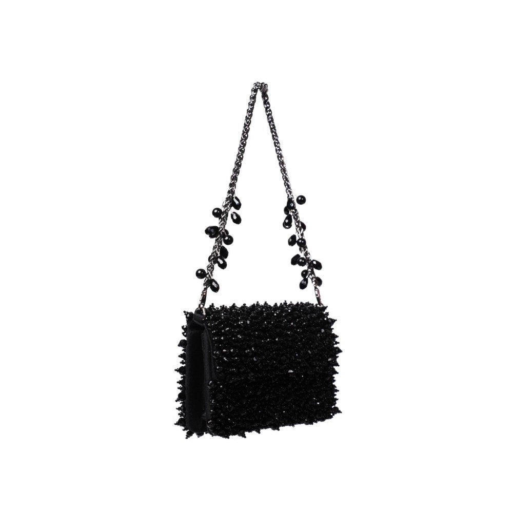 House Of Kosha Kiyara Black Suede Crystal Embellished Clutch with Detachable Sling Chain