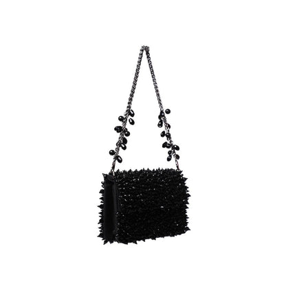 House Of Kosha Kiyara Black Suede Crystal Embellished Clutch with Detachable Sling Chain