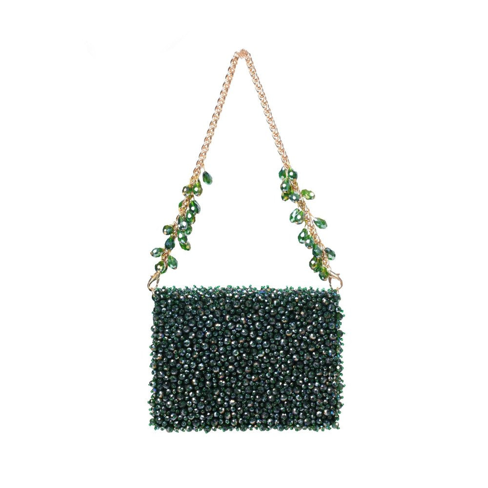House Of Kosha Kiyara Green Suede Crystal Embellished Clutch with Detachable Sling Chain