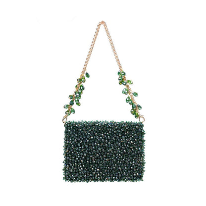 House Of Kosha Kiyara Green Suede Crystal Embellished Clutch with Detachable Sling Chain