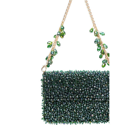 House Of Kosha Kiyara Green Suede Crystal Embellished Clutch with Detachable Sling Chain