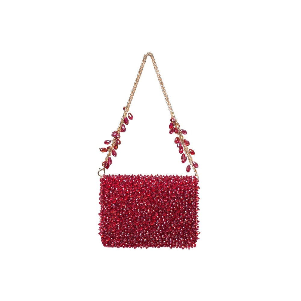 House Of Kosha Kiyara Maroon Suede Crystal Embellished Clutch with Detachable Sling Chain