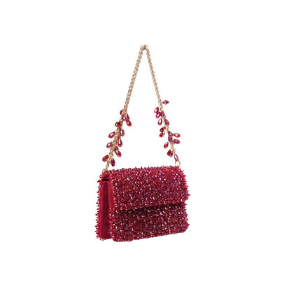 House Of Kosha Kiyara Maroon Suede Crystal Embellished Clutch with Detachable Sling Chain