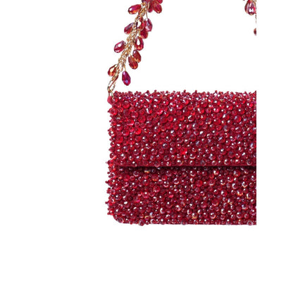 House Of Kosha Kiyara Maroon Suede Crystal Embellished Clutch with Detachable Sling Chain