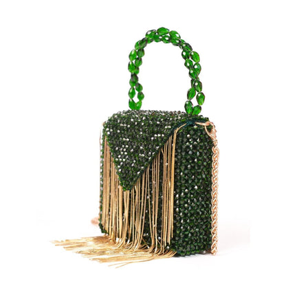 House Of Kosha Natali Green Embellished Clutch with Detachable Sling Chain