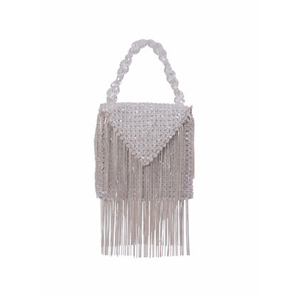 House Of Kosha Natali Silver Embellished Clutch with Detachable Sling Chain