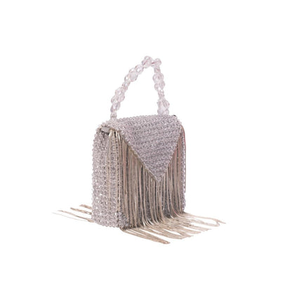 House Of Kosha Natali Silver Embellished Clutch with Detachable Sling Chain