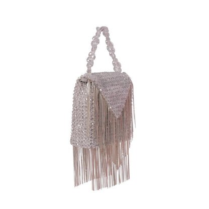House Of Kosha Natali Silver Embellished Clutch with Detachable Sling Chain