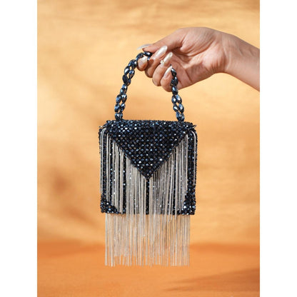 House Of Kosha Natali Navy Blue Embellished Clutch with Detachable Sling Chain
