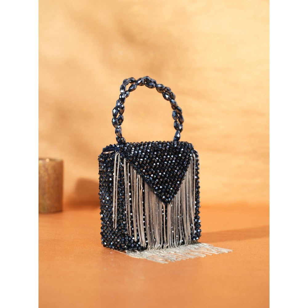 House Of Kosha Natali Navy Blue Embellished Clutch with Detachable Sling Chain