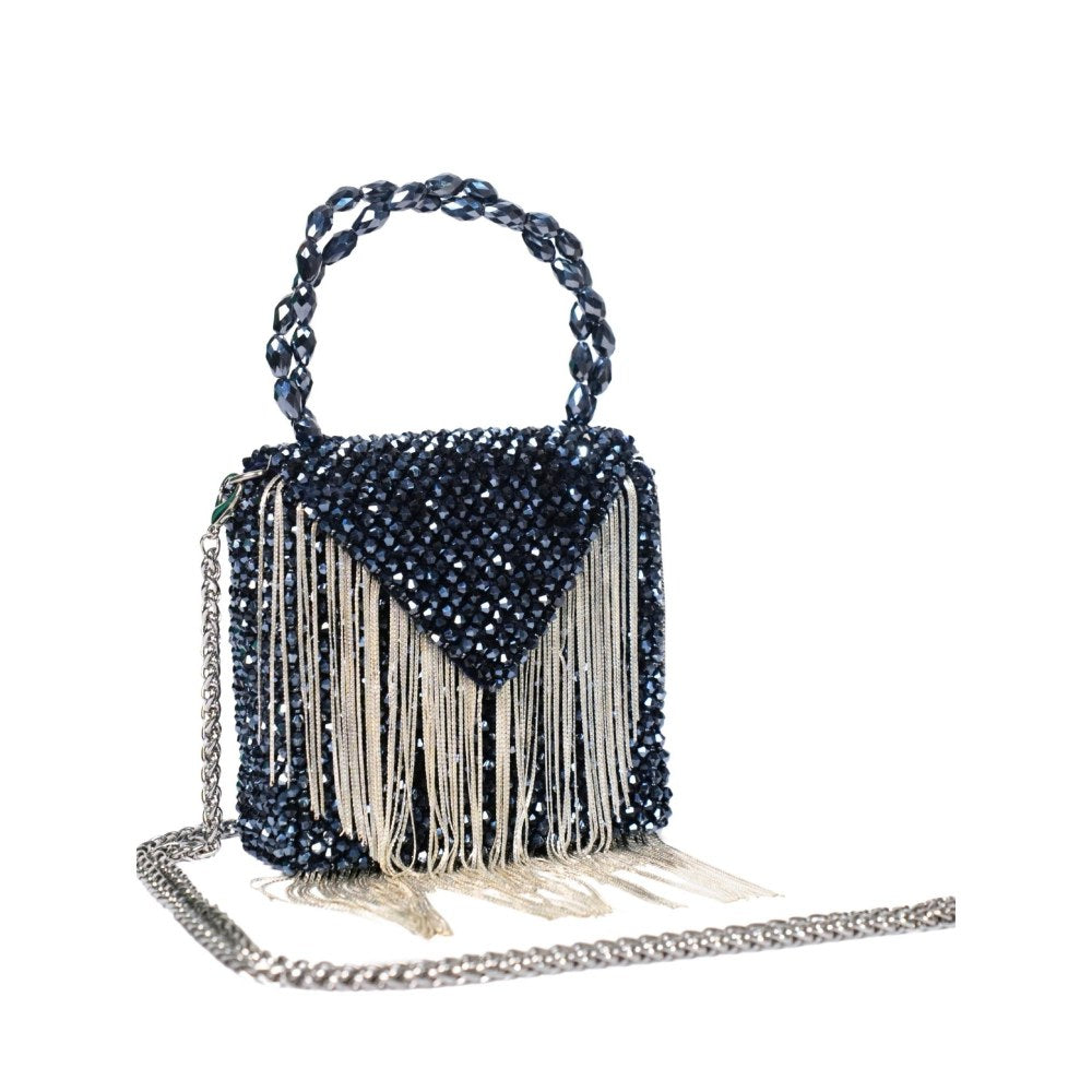House Of Kosha Natali Navy Blue Embellished Clutch with Detachable Sling Chain