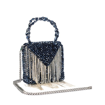 House Of Kosha Natali Navy Blue Embellished Clutch with Detachable Sling Chain