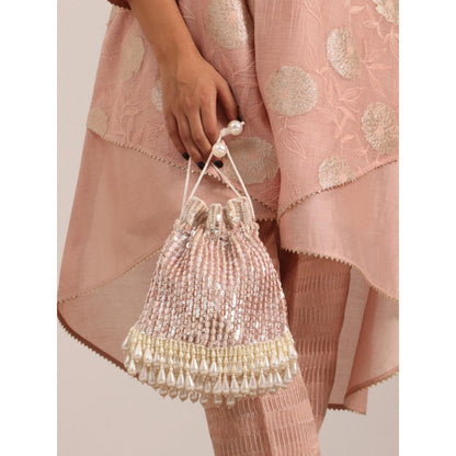 House Of Kosha Aurelia Pink Suede Embellished Potli