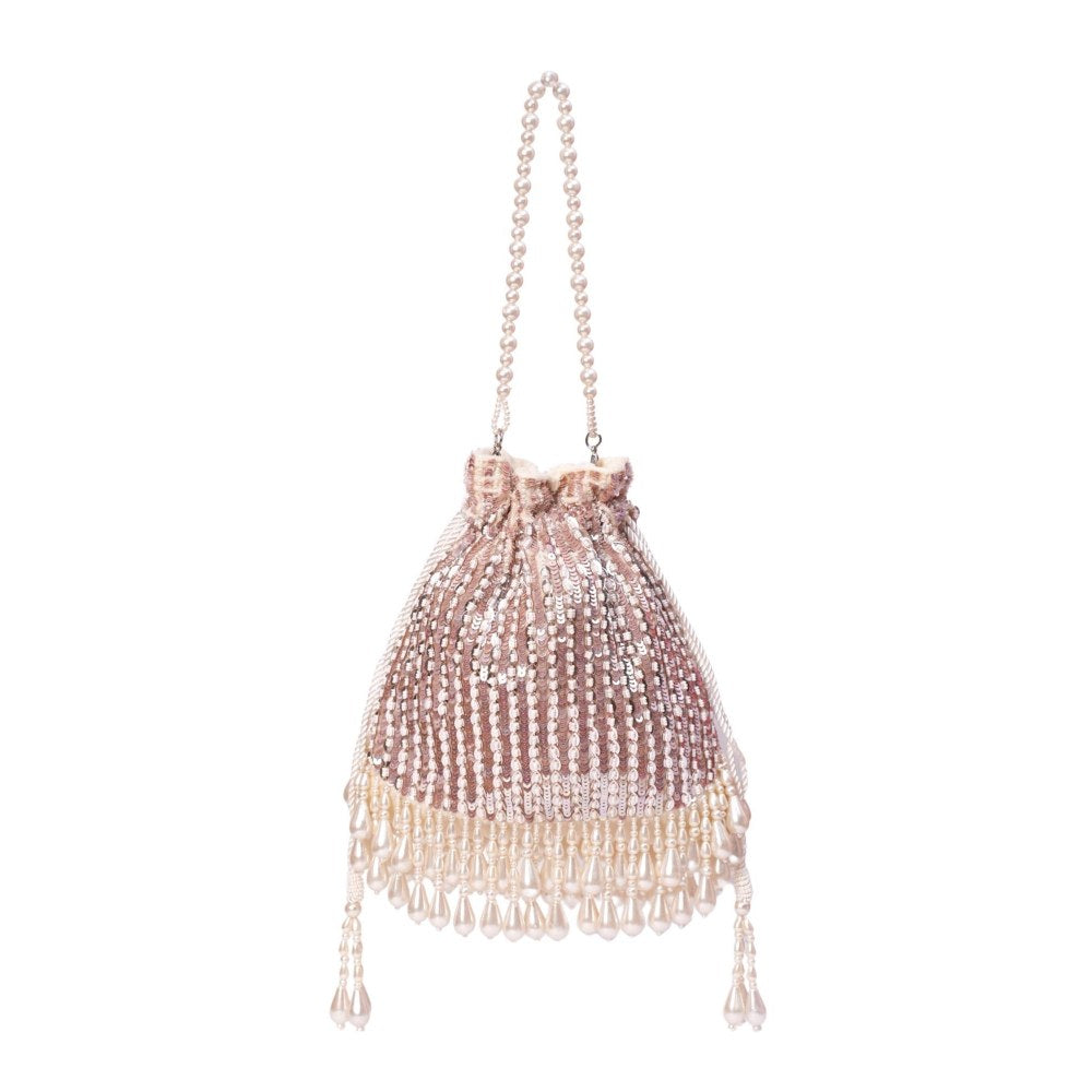 House Of Kosha Aurelia Pink Suede Embellished Potli