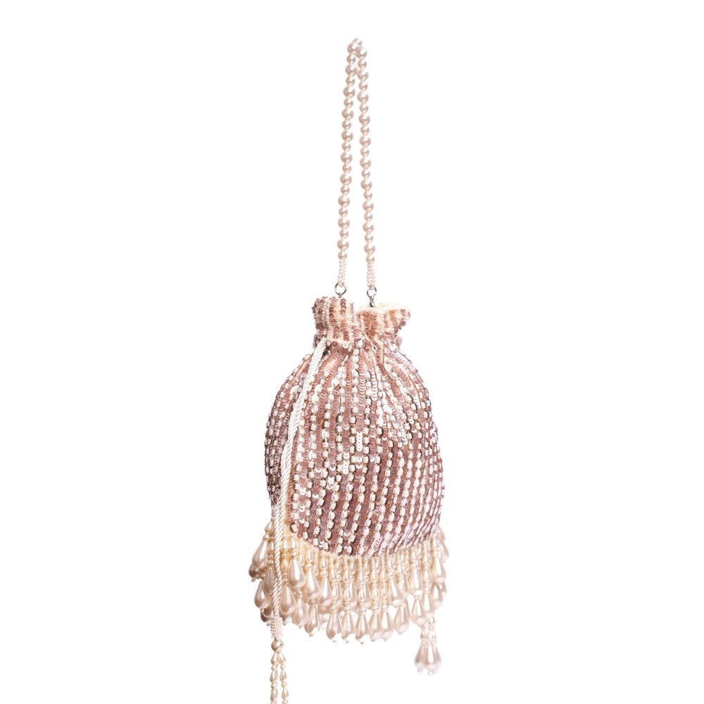 House Of Kosha Aurelia Pink Suede Embellished Potli