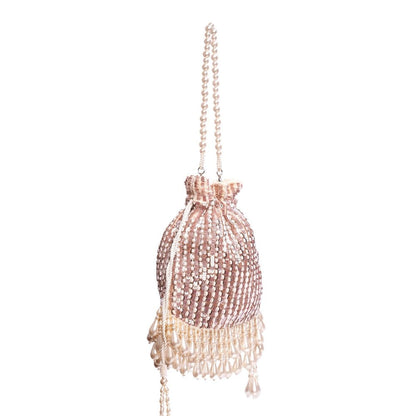 House Of Kosha Aurelia Pink Suede Embellished Potli