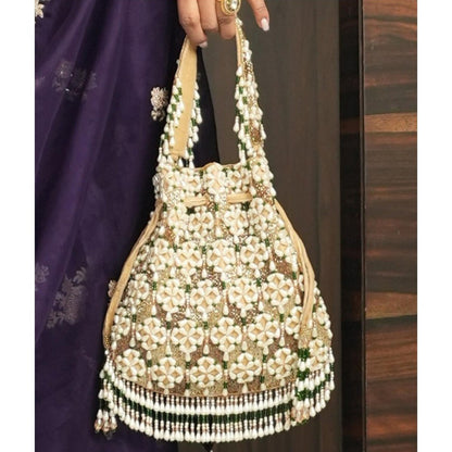 House Of Kosha Falak Gold Suede Embellished Potli with Detachable Strap