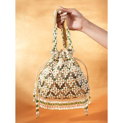 House Of Kosha Falak Gold Suede Embellished Potli with Detachable Strap